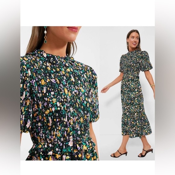 Hyacinth House Samantha Midi Dress XXL NWT Black Multi Floral Smocked Cotton - Picture 5 of 7